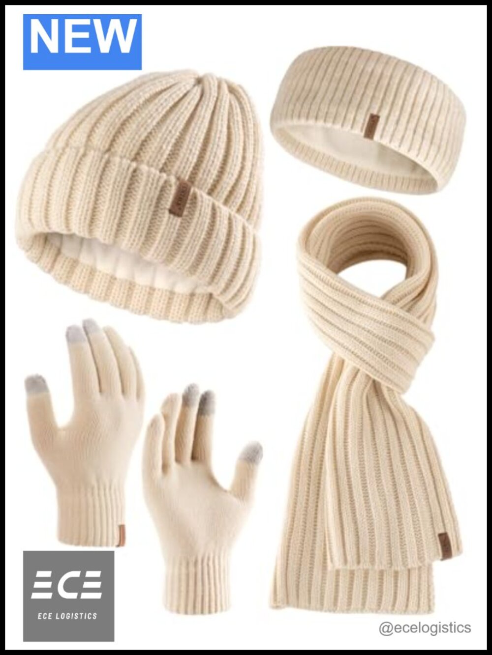 Winter Beanie Hat Scarf Gloves Set 4 in 1 Touchscreen Knit Gift Set